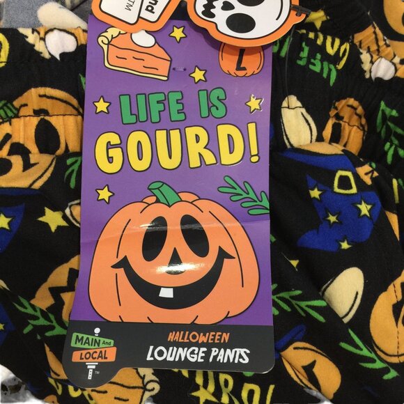 Main & Local Men's Large Lounge Pants Halloween LIFE IS GOURD Jack o Lanterns - Picture 2 of 4